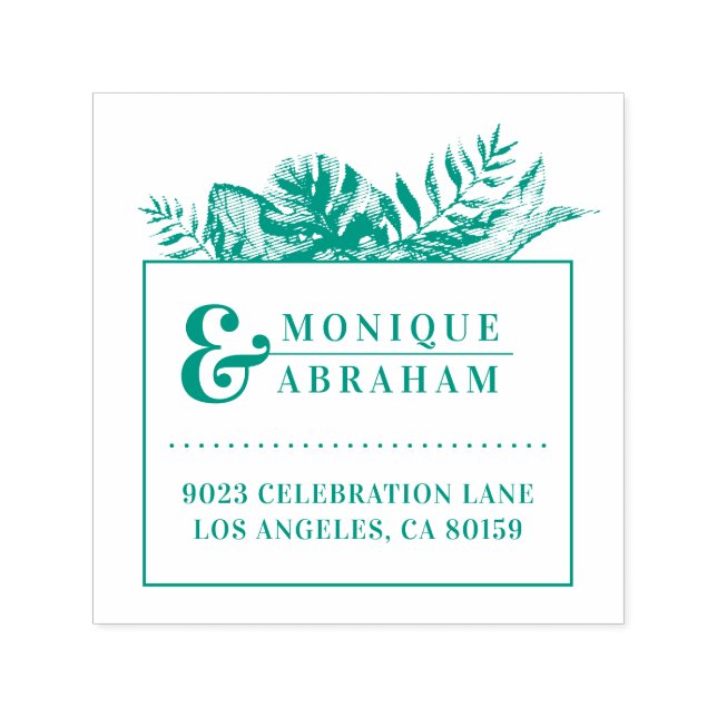 Green Tropical Foliage Wedding Return Address Self-inking Stamp (Design)