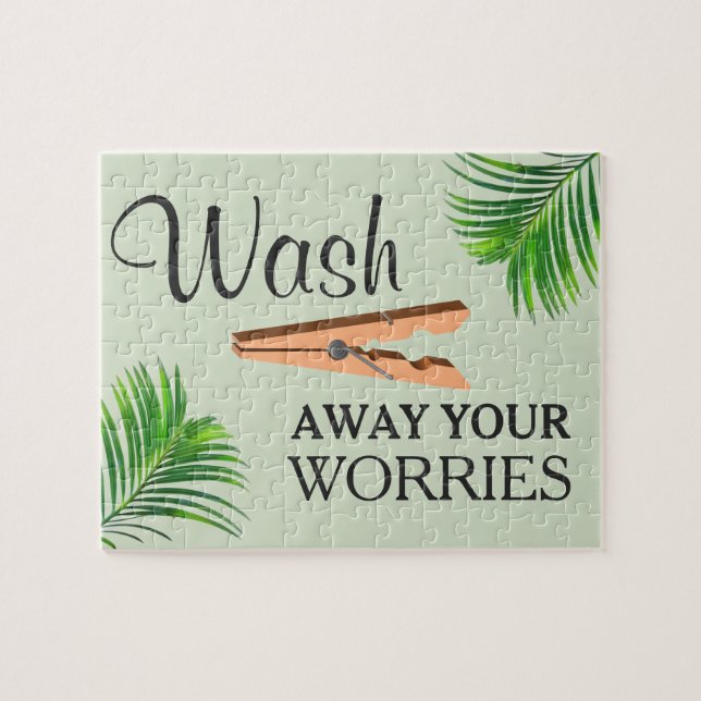 Green Tropical Funny Laundry Room Sign Jigsaw Puzzle (Horizontal)