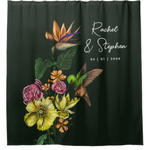 Green Tropical Hummingbird Wedding Anniversary Shower Curtain