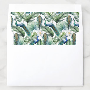 Green Tropical Indian Peacock Floral Wedding Envelope Liner