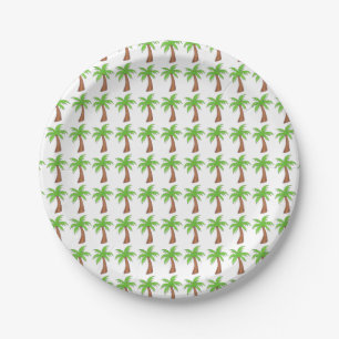 Green Tropical Island Beach Palm Tree Vacation Paper Plates