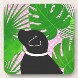 Green Tropical Island Black Dog Coaster Set
