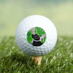 Green Tropical Island Black Dog Golf Balls