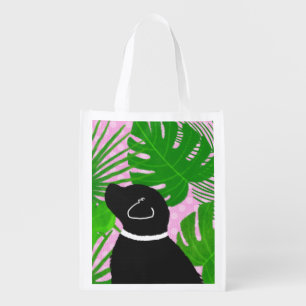 Green Tropical Island Black Dog Grocery Bag