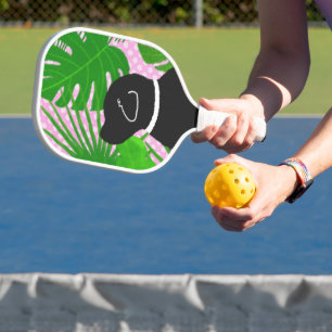 Green Tropical Island Black Dog Pickleball Paddle