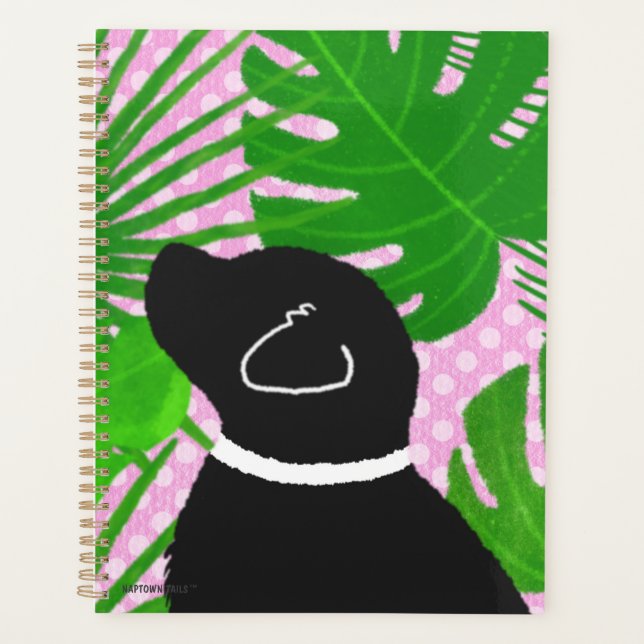 Green Tropical Island Black Dog Planner (Front)