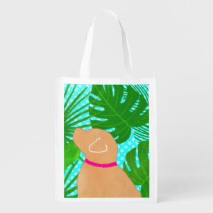 Green Tropical Island Yellow Dog Grocery Bag
