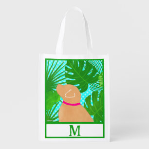 Green Tropical Island Yellow Dog Grocery Bag
