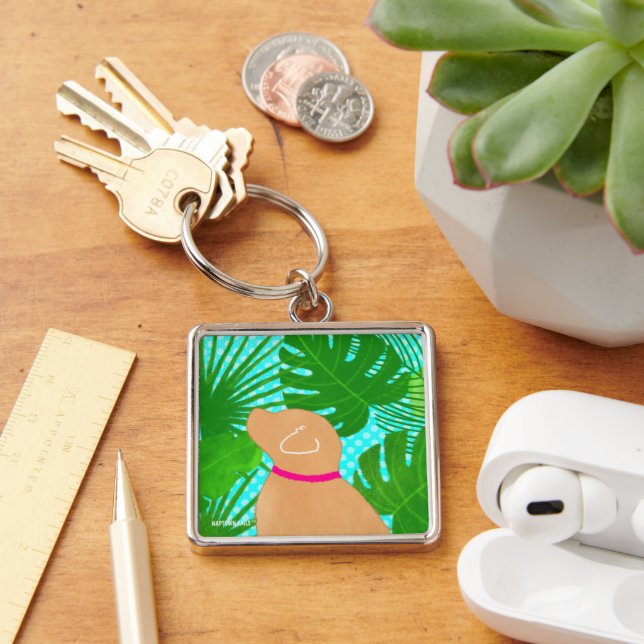 Green Tropical Island Yellow Dog Keychain (Desk)