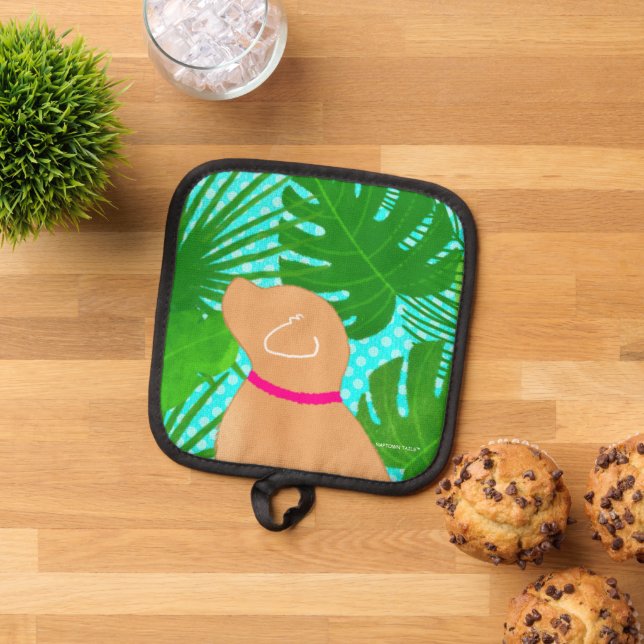 Green Tropical Island Yellow Dog Pot Holder (Top Down)