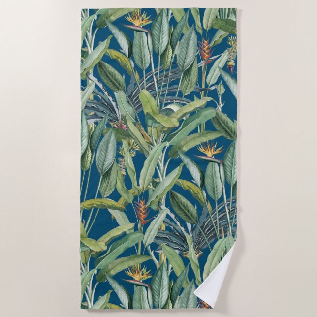 Green Tropical Jungle Banana Tree Strelitzia Beach Towel (Front)