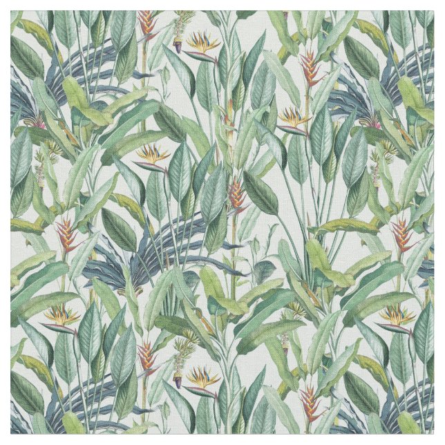 Green Tropical Jungle Banana Tree Strelitzia Fabric (Close Up)