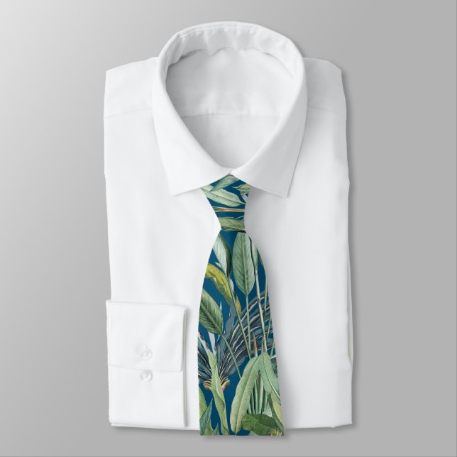 Green Tropical Jungle Banana Tree Strelitzia Neck Tie (Tied)