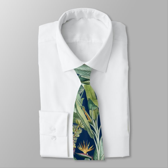 Green Tropical Jungle Banana Tree Strelitzia Neck Tie (Tied)
