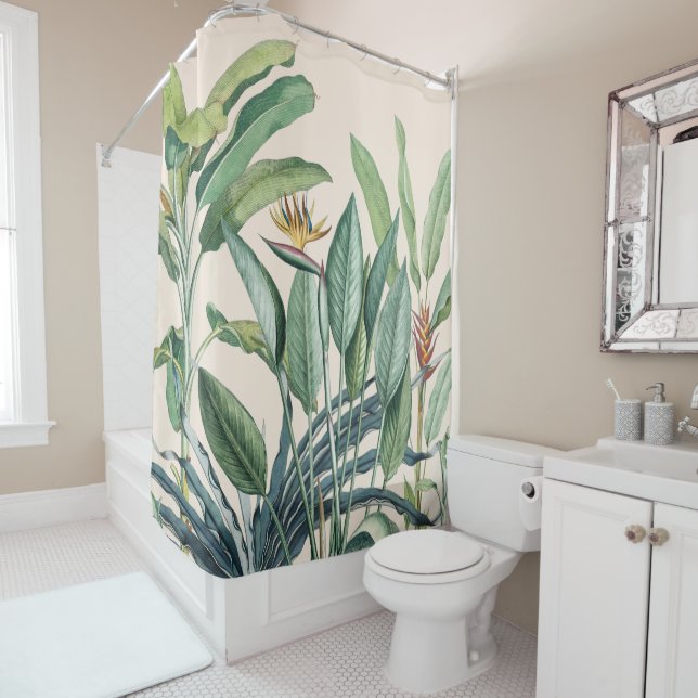 Green Tropical Jungle Banana Tree Strelitzia Shower Curtain (In Situ)