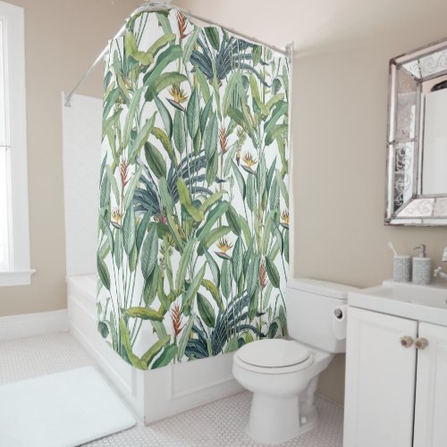 Green Tropical Jungle Banana Tree Strelitzia Shower Curtain