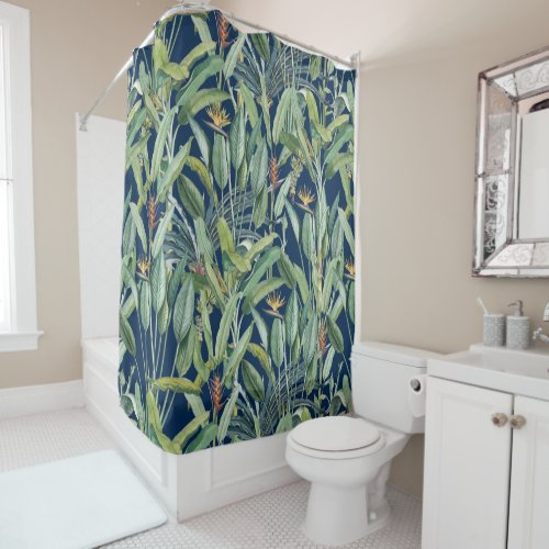 Green Tropical Jungle Banana Tree Strelitzia Shower Curtain