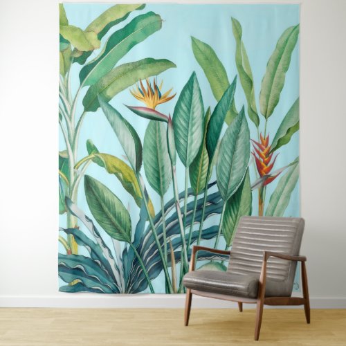 Green Tropical Jungle Banana Tree Strelitzia Tapestry