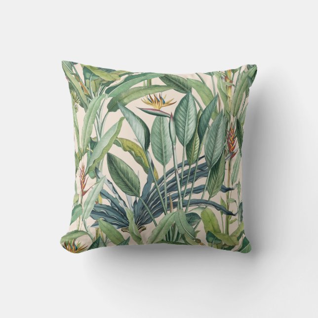 Green Tropical Jungle Banana Tree Strelitzia Throw Pillow (Front)