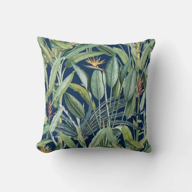 Green Tropical Jungle Banana Tree Strelitzia Throw Pillow (Front)