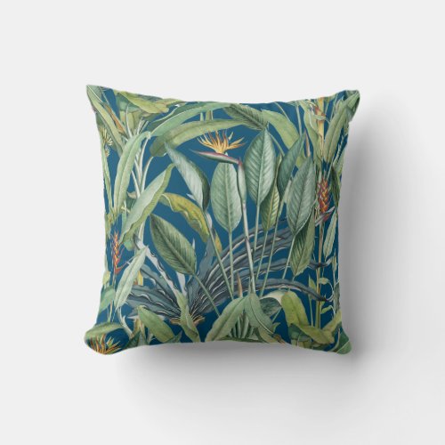 Green Tropical Jungle Banana Tree Strelitzia Throw Pillow