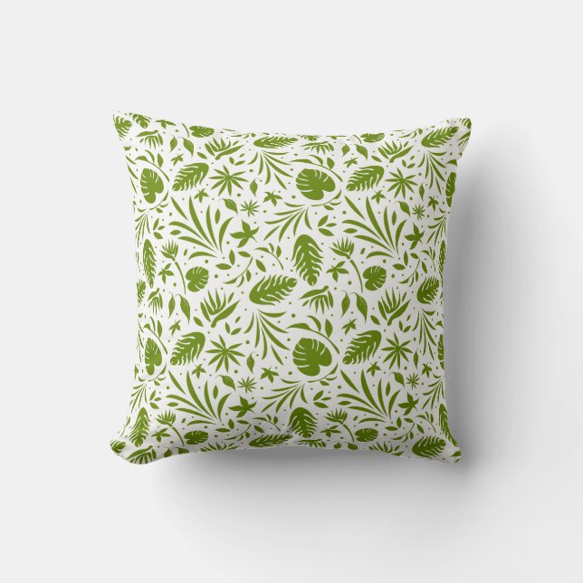 Green Tropical Jungle Leaf Print Throw Pillow (Front)