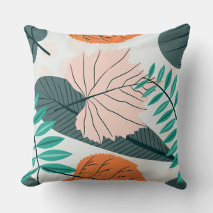 Green tropical jungle print palm tree, palm leaves throw pillow