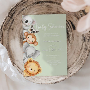Green Tropical Jungle Safari Baby Shower Animals Invitation
