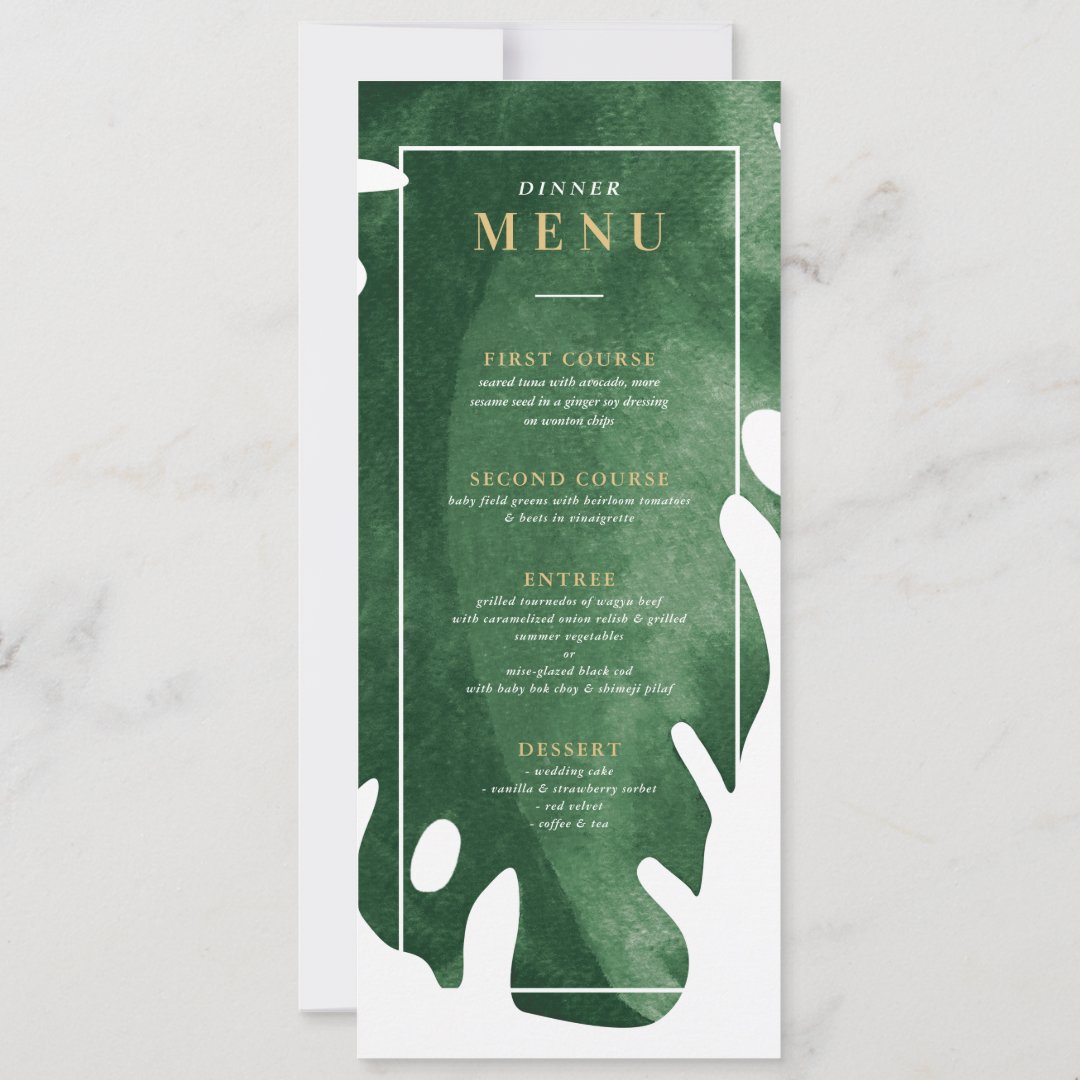 Green Tropical leaf dinner menu Invitation Zazzle