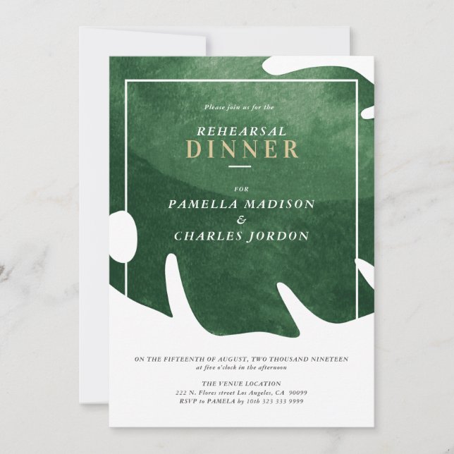 Green tropical leaf Rehearsal Dinner Invitation (Front)