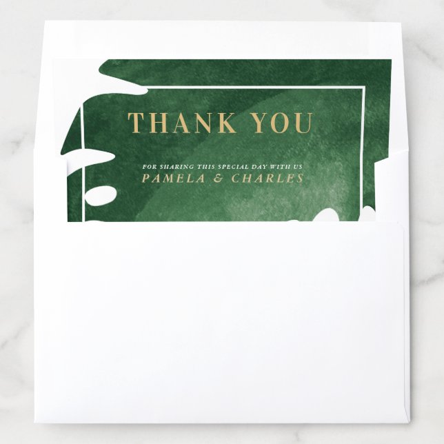 Green tropical leaf thank gold text envelope liner (In Envelope)