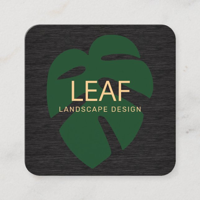 Green Tropical Leaf Wood Landscape Designer Square Business Card (Front)