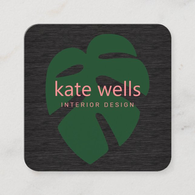 Green Tropical Leaf Wood Square Business Card (Front)