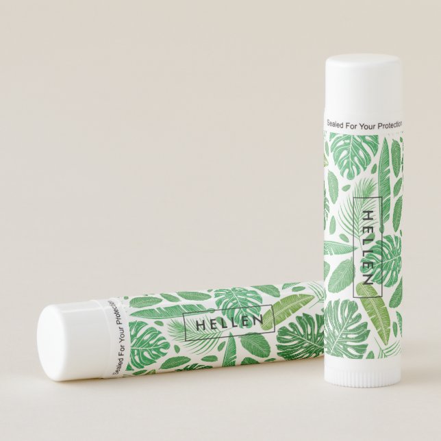 Green Tropical Leafs Pattern D4 Lip Balm (Front)