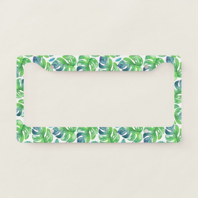 Green Tropical Leafs Pattern License Plate Frame (Front)