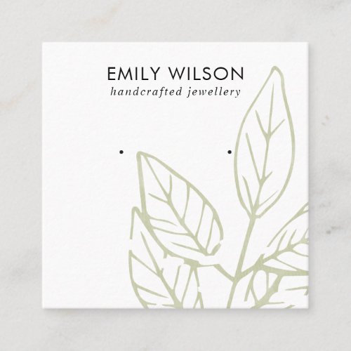 GREEN TROPICAL LEAFY FAUNA EARRING STUD DISPLAY SQ SQUARE BUSINESS CARD