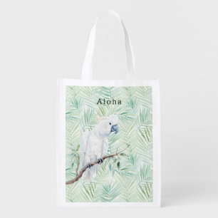 Green Tropical Leaves Aloha Bird Grocery Bag