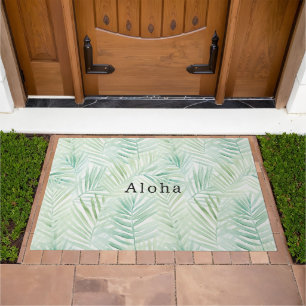 Green Tropical Leaves Aloha Doormat