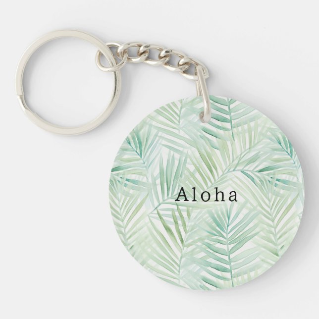 Green Tropical Leaves Aloha Keychain (Front)