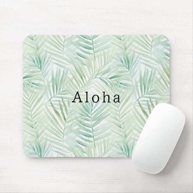 Green Tropical Leaves Aloha Mouse Pad (With Mouse)