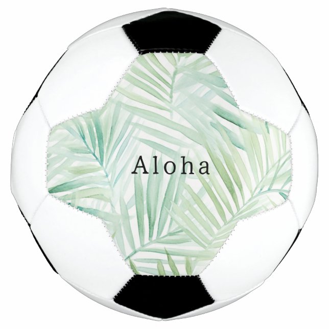 Green Tropical Leaves Aloha Soccer Ball (Front)