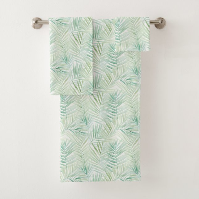 Green Tropical Leaves Aloha Wedding Bath Towel Set (Insitu)