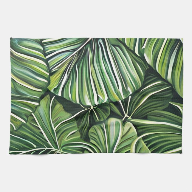 Green Tropical Leaves Art  Kitchen Towel (Horizontal)
