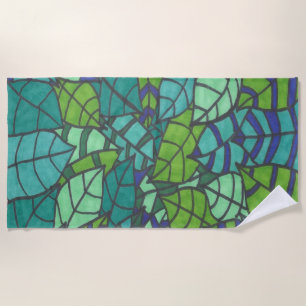 Green Tropical Leaves Beach Towel