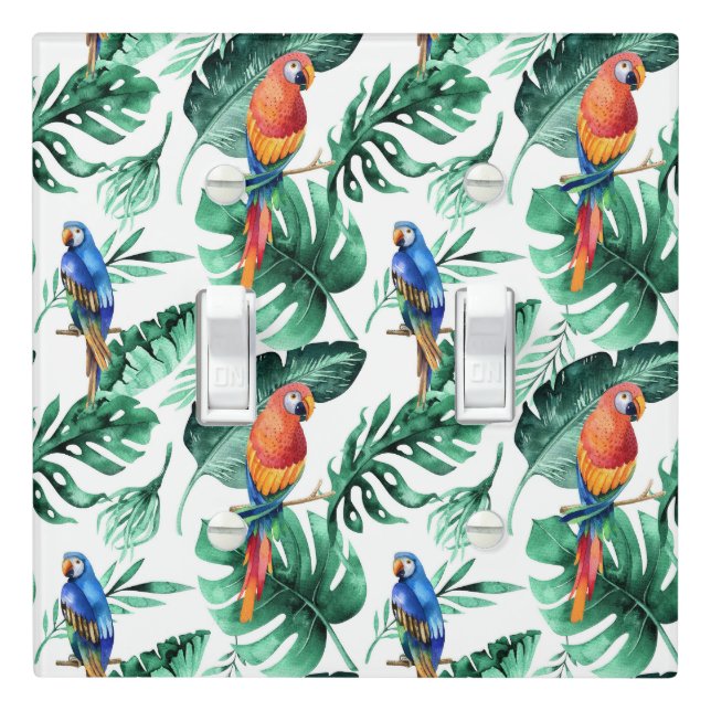 Green Tropical Leaves & Birds Summer Island Light Switch Cover (In Situ)