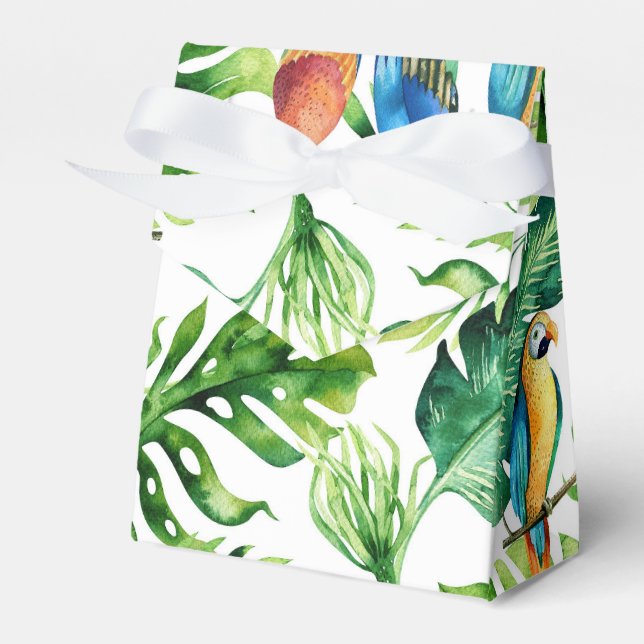 Green Tropical Leaves & Birds Wedding Favor Boxes (Front Side)
