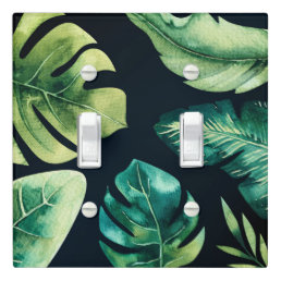 Green Tropical Leaves Black Elegant Chic Summer Light Switch Cover