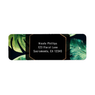 Green Tropical Leaves Black Elegant Invitation Label