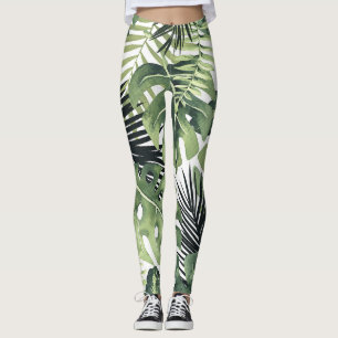 Green Tropical Leaves Botanical Botany Leggings
