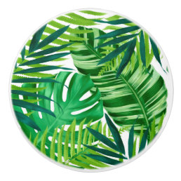 Green tropical leaves ceramic knob